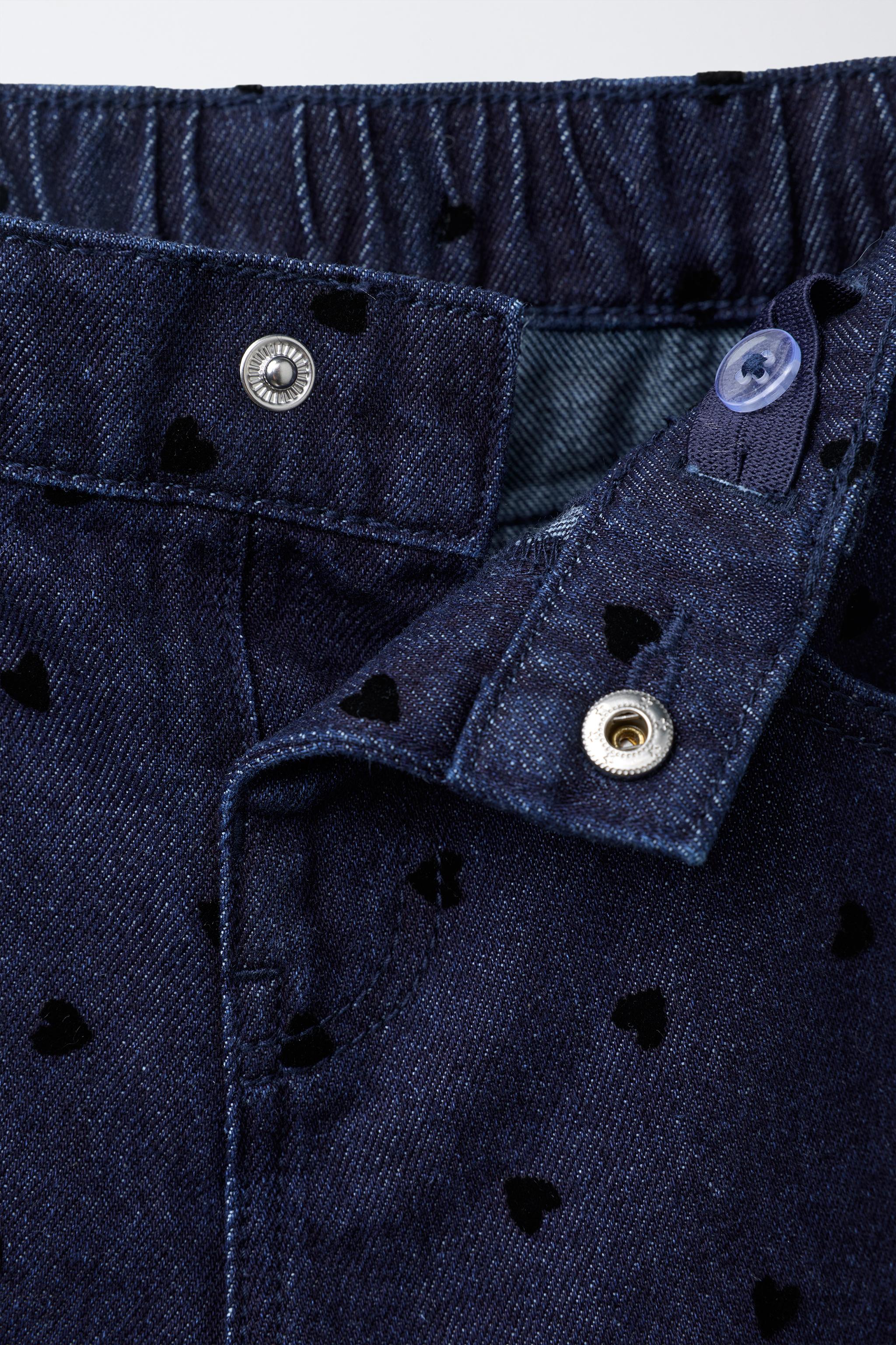 FLOCKED HEART WIDE LEG JEANS